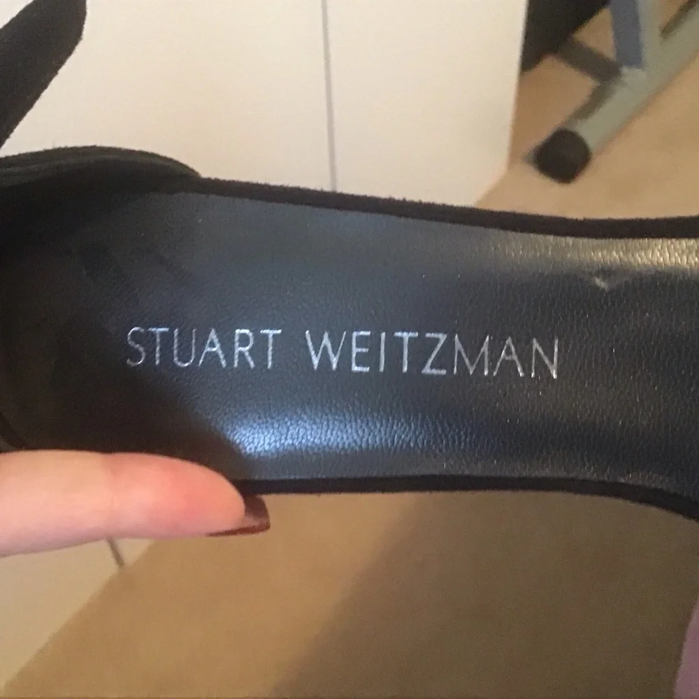 Stuart Weitzman Black Suede Leather Nearlynude Nudist‎ 3” Block Heels Shoes 7.5